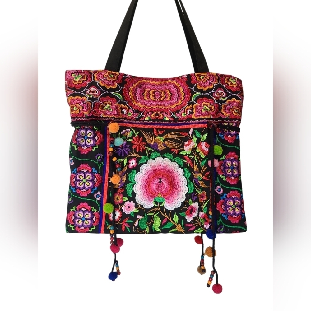 Floral Embroidered Tote Bag